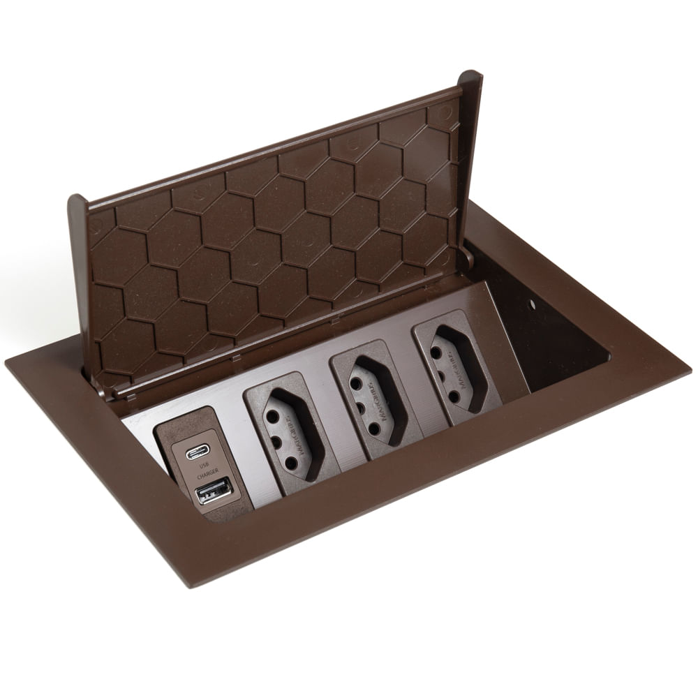 Caixa Pop 4 Blocos com 3 Tomadas 20A e Usb A e C Marrom Qtmov 82672_0